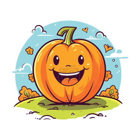 Ilustración de Captura el espíritu lúdico de Halloween con esta ilustración vectorial dibujada a mano de una calabaza con una sonrisa infantil. - Imagen libre de derechos