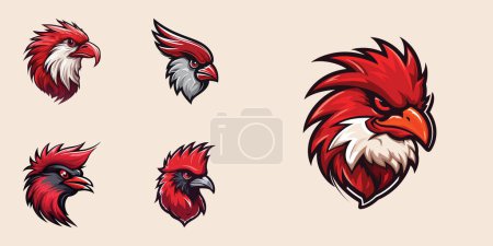 Illustration for Elevate team spirit with this captivating hand-drawn logo featuring a fierce red jay bird, perfect for sports teams and athletic brands. - Royalty Free Image