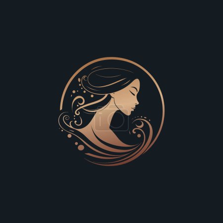 Illustration for Infuse charm and natural beauty into your women's fashion clothing brand with this vector logo design featuring a woman headshot complemented by curly hair, flowers, and leaves. - Royalty Free Image