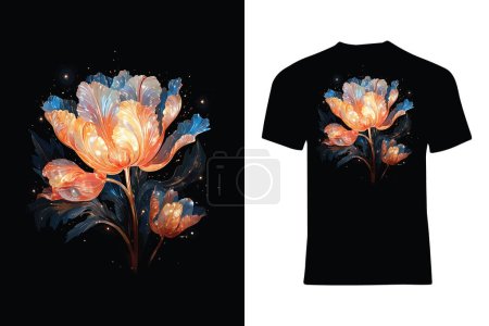 Illustration for Glowing flowers on dark background vector style t-shirt design illustration - Royalty Free Image