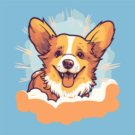 Ilustración de Con esta ilustración vectorial, mostrando a un perro golden retriever descansando suavemente sobre una nube en un concepto celestial - Imagen libre de derechos