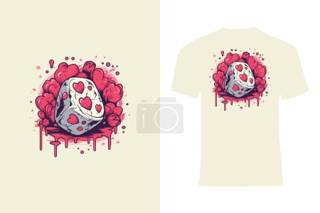 Illustration for Combine luck and love with this charming t-shirt print design. A dice embellished with hearts floats amidst a backdrop of heart shapes, making for a delightful and romantic vector pattern. - Royalty Free Image