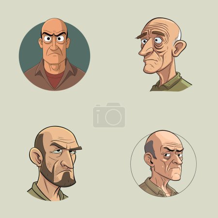 Illustration for Illustrate the beauty of age with this flat vector depiction. Featuring a bald mid-aged man with skin wrinkles, it celebrates the unique character and experiences that come with time - Royalty Free Image