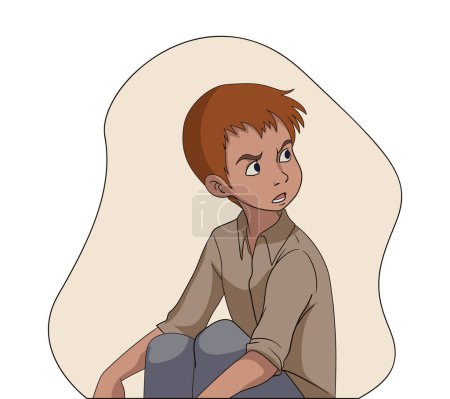 Este retrato vectorial plano de estilo cómico que representa a un adolescente rebelde sentado furioso con expresiones faciales vívidas, ilustración simple de retrato vectorial plano de estilo cómico