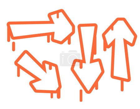 Illustration for Orange arrows in graffiti style on a white background, different direction, vector graphics - Royalty Free Image