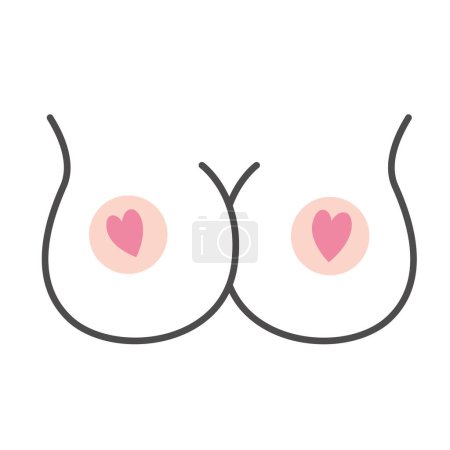 Téléchargez les illustrations : Grande icône de poitrine féminine, ligne sur fond transparent, illustration vectorielle - en licence libre de droit
