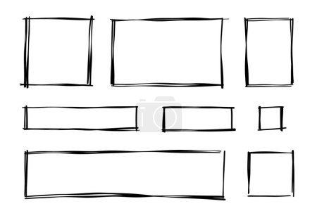 Ligne de cadre rectangulaire sur fond transparent. Les rectangles sont dessinés à la main dans un style doodle. Illustration vectorielle isolée