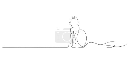 Cute cat, pet online continuous hand drawn vector objects. The cat is sitting on the floor. Cute kitten one line art. Vector illustration