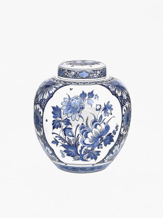 Ginger Jar. Blue and white chinese porcelain on white background.