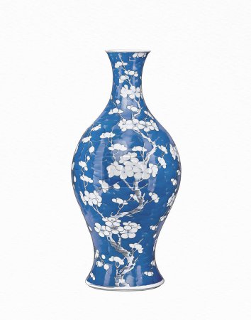 Blue and white chinese porcelain vase on white background.