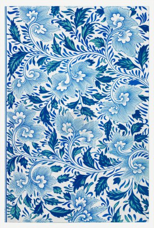 Diseño floral azul y blanco. Patrón floral oriental.