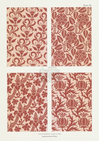 Medieval Floral Pattern. Brocade patterns in one color upon a light ground.