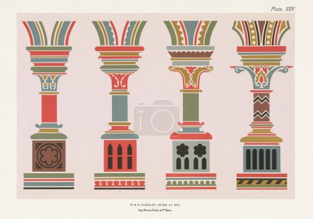 Foto de Adornos medievales. Coloridos pilares, molduras de arco y cuerdas. - Imagen libre de derechos