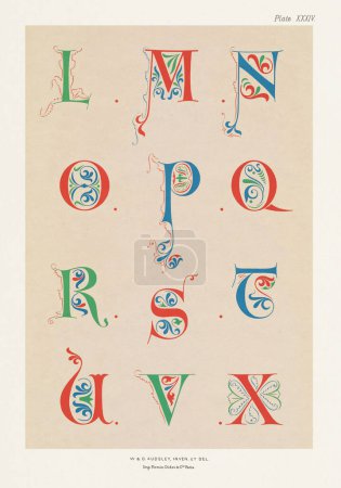 Medieval alphabet. 12th century alphabet of initial letters
