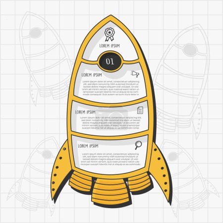 Illustration for Infographic hand drawn professional steps With Rocket Yellow Color. Vector illustration. - Royalty Free Image