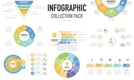 Ilustración de Infographic pack or set template or element as a vector with colorful label and icons on white background for business, sale, marketing slide or presentation, modern, minimal and simple style - Imagen libre de derechos