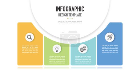 Rectangular infographic template or element, half circle, shadow, 4 step, process, option, colorful rectangle, icons, mind map, button, rectangle, tag, roadmap, 3D target for sale slide, simple style