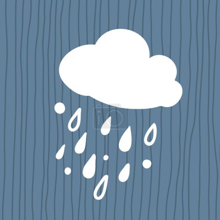 Téléchargez les illustrations : Nuage blanc avec gouttes de pluie sur fond bleu. Illustration vectorielle en style plat. - en licence libre de droit
