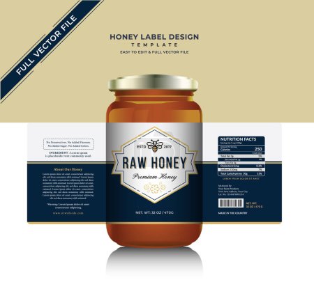 Honey label design and honey design natural pure honey bee label with vector new honey jar label product sticker design creative and modern packaging gold honey black label organic honey food custom design label full vector print ready file honey tag