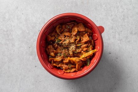 Photo for Korean food dish Steak,  tomato spaghetti, caviar, garlic cream pasta, basilfest spaghetti - Royalty Free Image