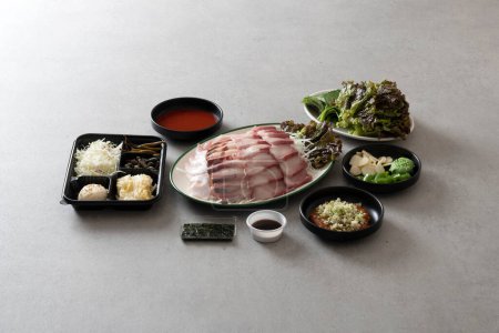 Raw flatfish, raw rockfish, raw beef, raw fish soup, raw fish soup Korean food dish