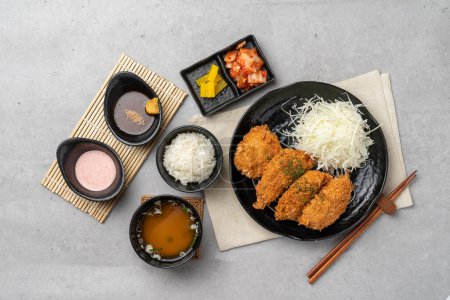 Photo for Harekatsu, pork cutlet, shrimp cutlet, kimchi fried rice, kimchi, cheese katsu, udon, roskatsu, fish cutlet, side dish, sauce, cabbage, food, meal, dinner, dish, meat, rice, cooking, cuisine, pan - Royalty Free Image