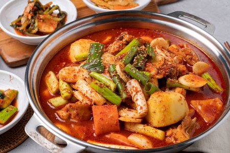 Photo for Korean food, stir-fried chicken, stir-fried chicken, webfoot octopus, bulgogi, octopus, hot pot, hairtail, braised, side dish, set meal, food, meal, meat, dish, vegetable, dinner, rice, cuisine, - Royalty Free Image