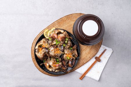 Photo for Boneless, crab marinated, bibimbap, set menu, Korean food, cockles, soy sauce, marinated, shrimp sauce, abalone, seafood, side dishes - Royalty Free Image