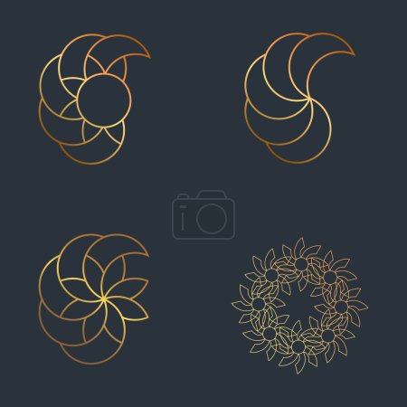 Photo for Golden sun sunflower logo on dark background. - Royalty Free Image