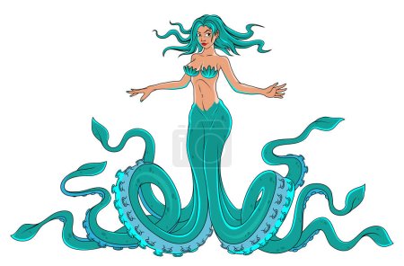 Kraken girl. Vector Illustration of a Woman Octopus. Pretty sea Creature