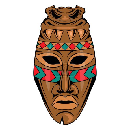Téléchargez les illustrations : Masque africain. Illustration vectorielle d'une gravure. Masque en bois ethnique - en licence libre de droit