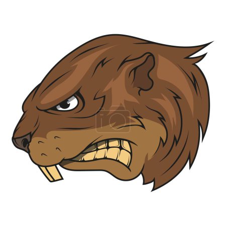 Téléchargez les illustrations : Beaver. Illustration vectorielle d'un castor en colère avec deux dents acérées et une énorme queue - en licence libre de droit