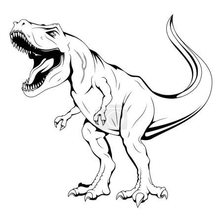 Téléchargez les illustrations : Rex le dinosaure. Illustration vectorielle d'un croquis tyrannosaure rugissant. Dinosaure carnivore du Mésozoïque - en licence libre de droit