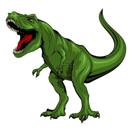 Téléchargez les illustrations : Rex le dinosaure. Illustration vectorielle d'un tyrannosaure rugissant. Dinosaure carnivore du Mésozoïque - en licence libre de droit