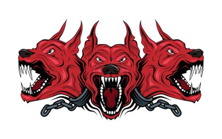Illustration for Cerberus. Vector illustration of a multi-headed dog, guarding the gates of the underworld of shadows, preventing the souls of the dead from leaving it. Greco-Roman mythology - Royalty Free Image