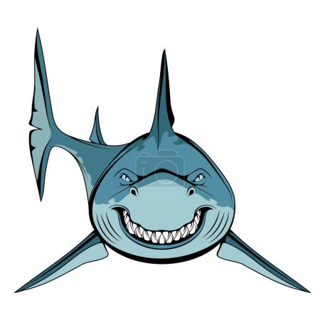 Illustration for White shark. Vector illustration of a largest predatory fish. Angry scary smile and teeth. - Royalty Free Image