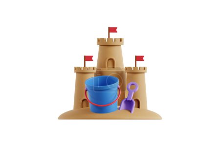 Téléchargez les photos : Illustration 3D d'une icône représentant un château de sable - en image libre de droit