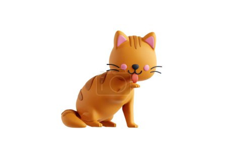 Foto de Adorable 3D gato icono aseo sí mismo con una pata y la lengua - Imagen libre de derechos