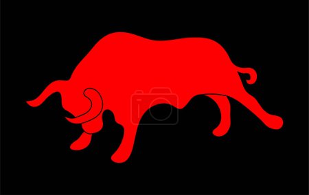 Illustration for Red silhouette of a raging bull over black background - Royalty Free Image