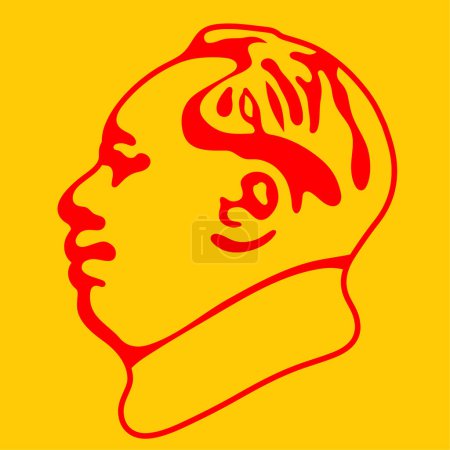 Ilustración de Mao Zedong retrato de plantilla roja sobre fondo amarillo - Imagen libre de derechos