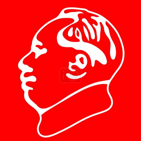 Ilustración de Mao Zedong retrato de plantilla blanca sobre fondo rojo - Imagen libre de derechos