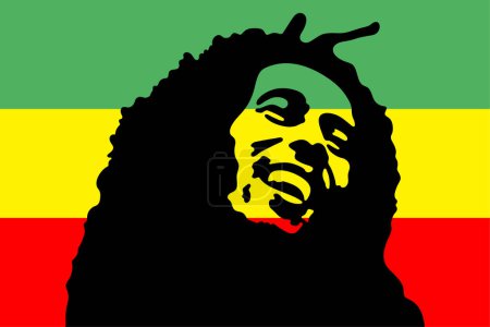 Pochoir Bob Marley portrait sur drapeau éthiopien