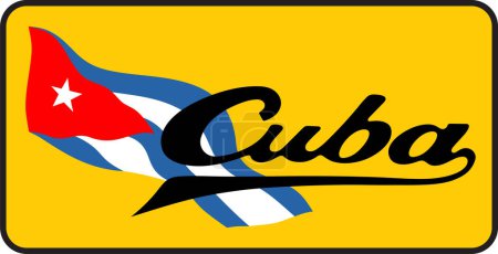 Téléchargez les illustrations : Lettrage artistique cubain avec drapeau ondulé. Image vectorielle de plaque métallique - en licence libre de droit