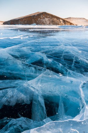 frost and ice on the rocks of winter Lake Baikal