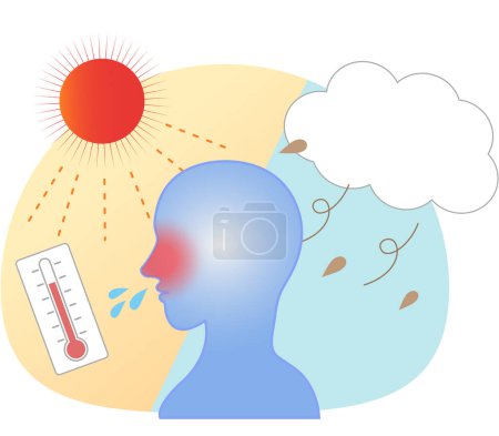 Illustration for People who become ill due to cold temperatures during the change of seasons. - Royalty Free Image
