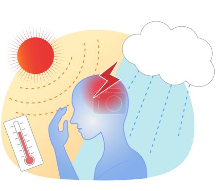 Illustration for People who experience headaches and weather-related pain due to changes in air pressure. - Royalty Free Image