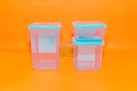 Photo for The Blue Plastic Square Container Set with Lids is a versatile and convenient storage solution for your kitchen or pantry. - Royalty Free Image
