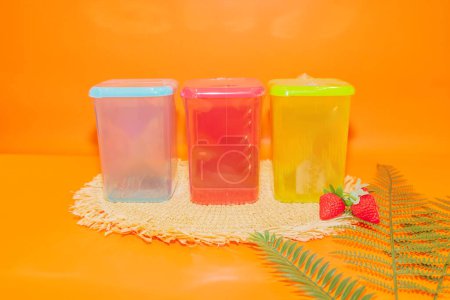 Photo for The Blue Plastic Square Container Set with Lids is a versatile and convenient storage solution for your kitchen or pantry. - Royalty Free Image