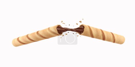Photo for Crispy Chocolate Filled Wafer Roll isolated on white background, 3d illustration. - Royalty Free Image