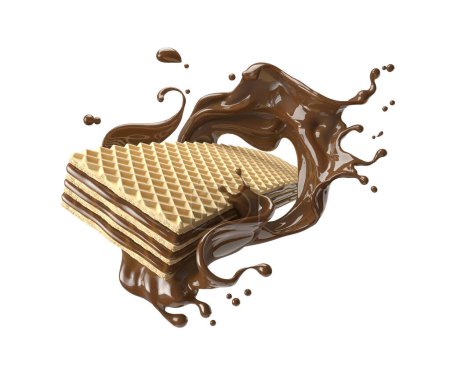 Photo for Chocolate wafer cookie with chocolate splash, Key visual concept. - Royalty Free Image